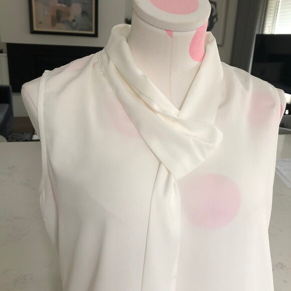 Calvin Klein Sleeveless Loop Tie Lined Blouse in Polyester Blend Off White Sz S - Picture 7 of 11